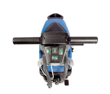 Powr-Flite Predator 14” Battery-Powered Floor Scrubber (PAS14G) – Commercial Automatic Hard Floor Cleaner with Onboard Charger, Quiet 68 dBA Operation, and Eco-Friendly Low Moisture System.