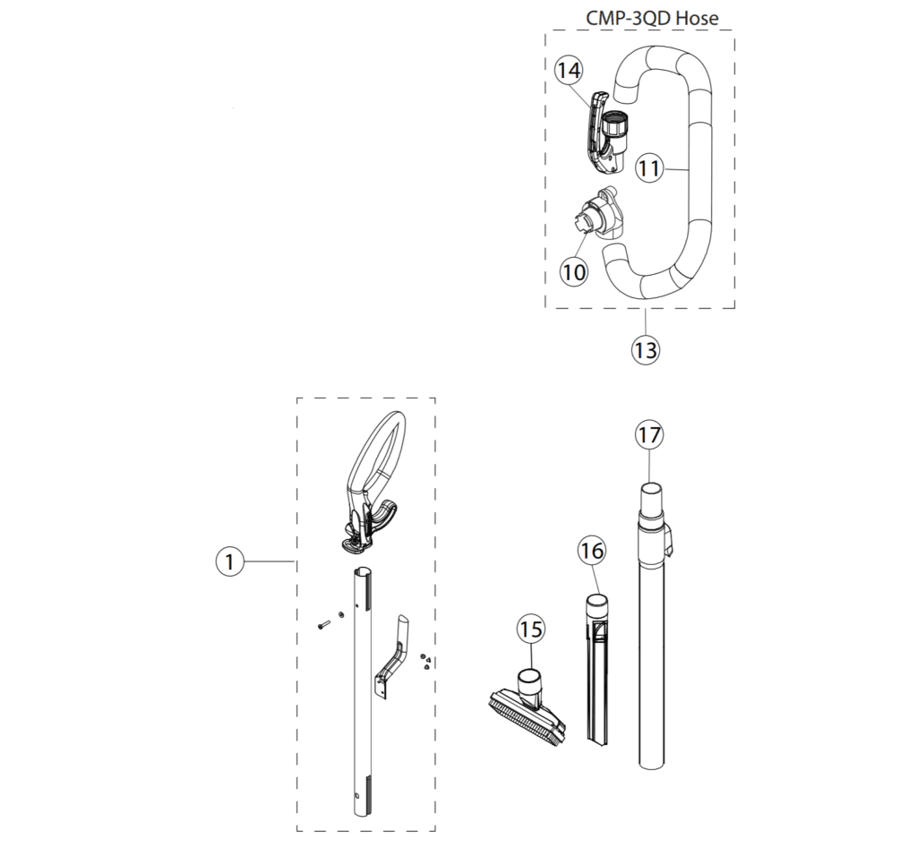 CleanMax CMP-3QD Handle and Hose parts diagram