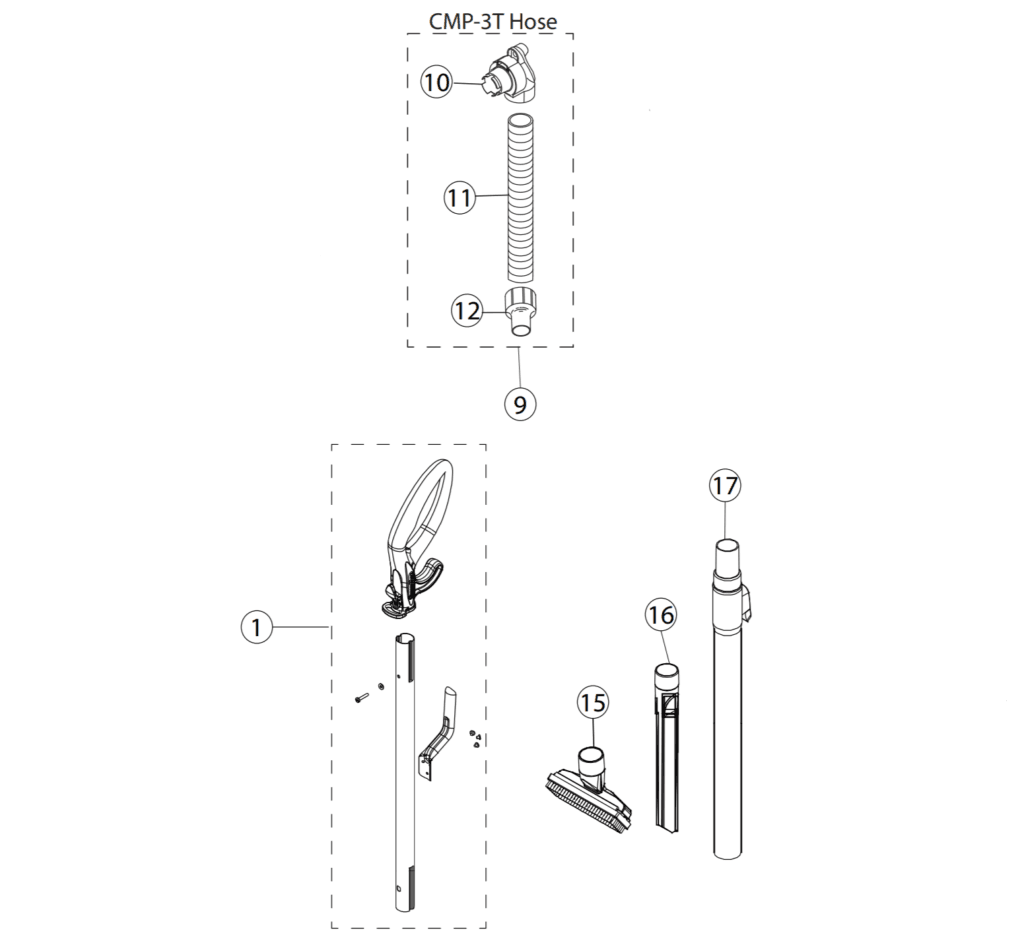 CleanMax CMP-3T Handle and Hose parts diagram