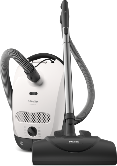 Miele Classic C1 Cat & Dog PowerLine SBBN0 canister vacuum in Lotus White with ElectroBrush for deep carpet cleaning