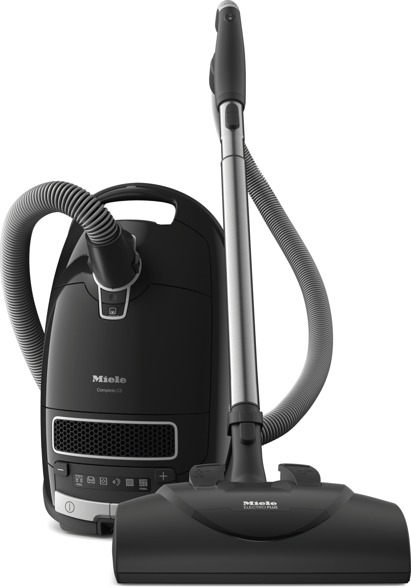 Miele Complete C3 Kona PowerLine SGFE0 canister vacuum in Obsidian Black with Electrobrush and HEPA AirClean filter