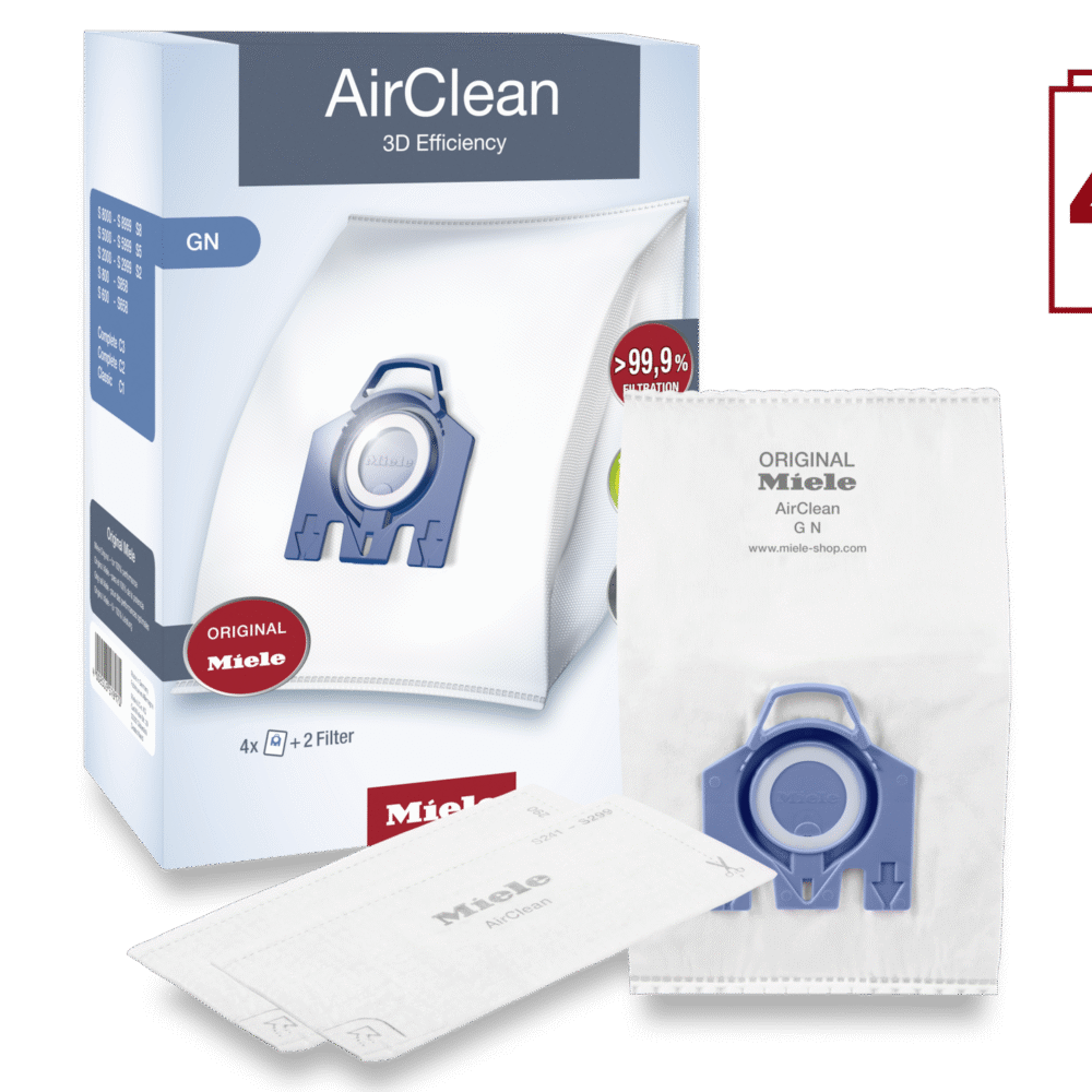 20000203751 Miele AirClean 3D Efficiency GN Vacuum Bags – Style GN Dustbags, 4-Pack with Filters