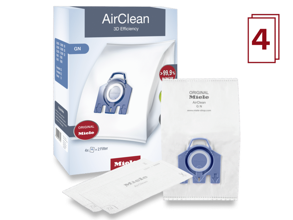 20000203751 Miele AirClean 3D Efficiency GN Vacuum Bags – Style GN Dustbags, 4-Pack with Filters