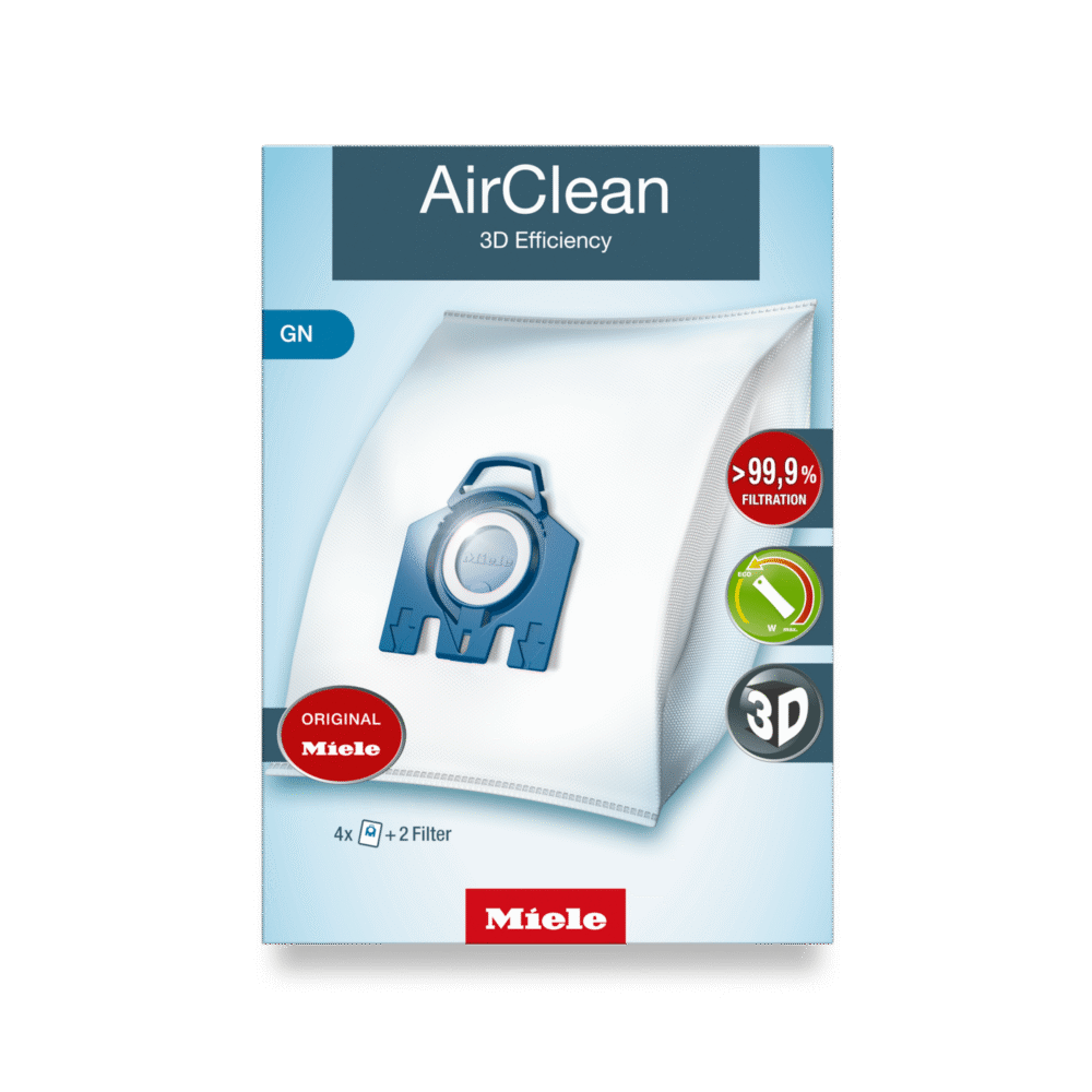 GN Miele AirClean 3D Efficiency Style GN vacuum bags with pre-motor filter and exhaust filter, 4-pack