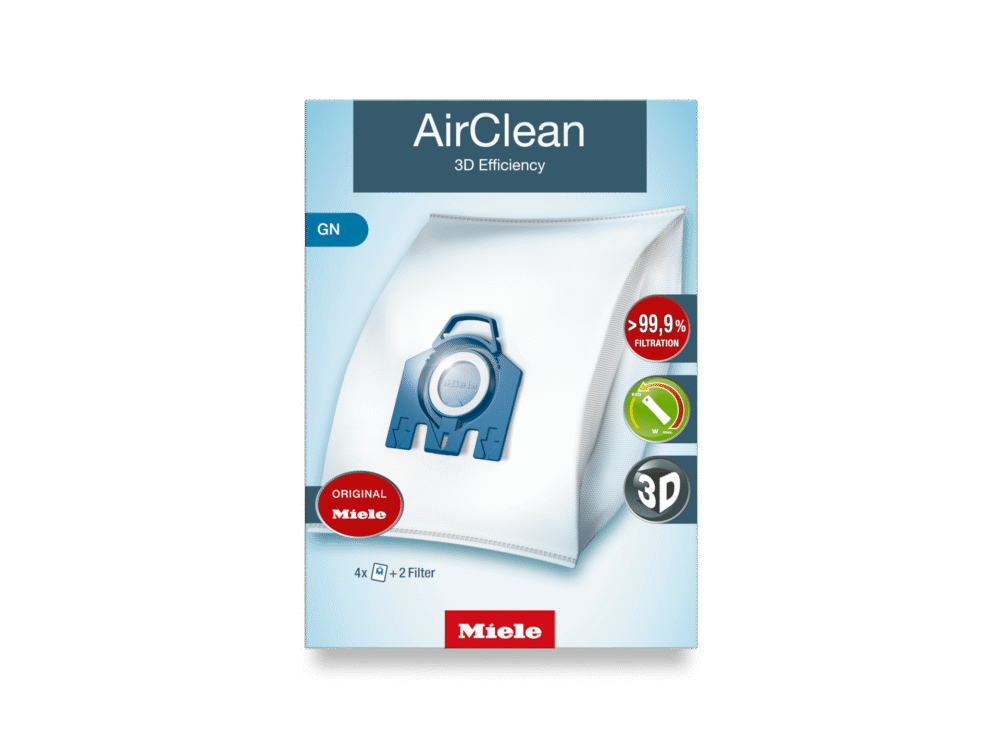 GN Miele AirClean 3D Efficiency Style GN vacuum bags with pre-motor filter and exhaust filter, 4-pack