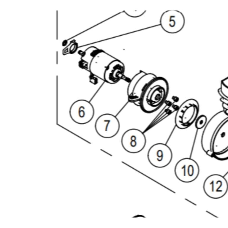 Motor Housing schematic diagram part number B223-0114 for Tornado, Riccar, Simplicity and CleanMax vacuums