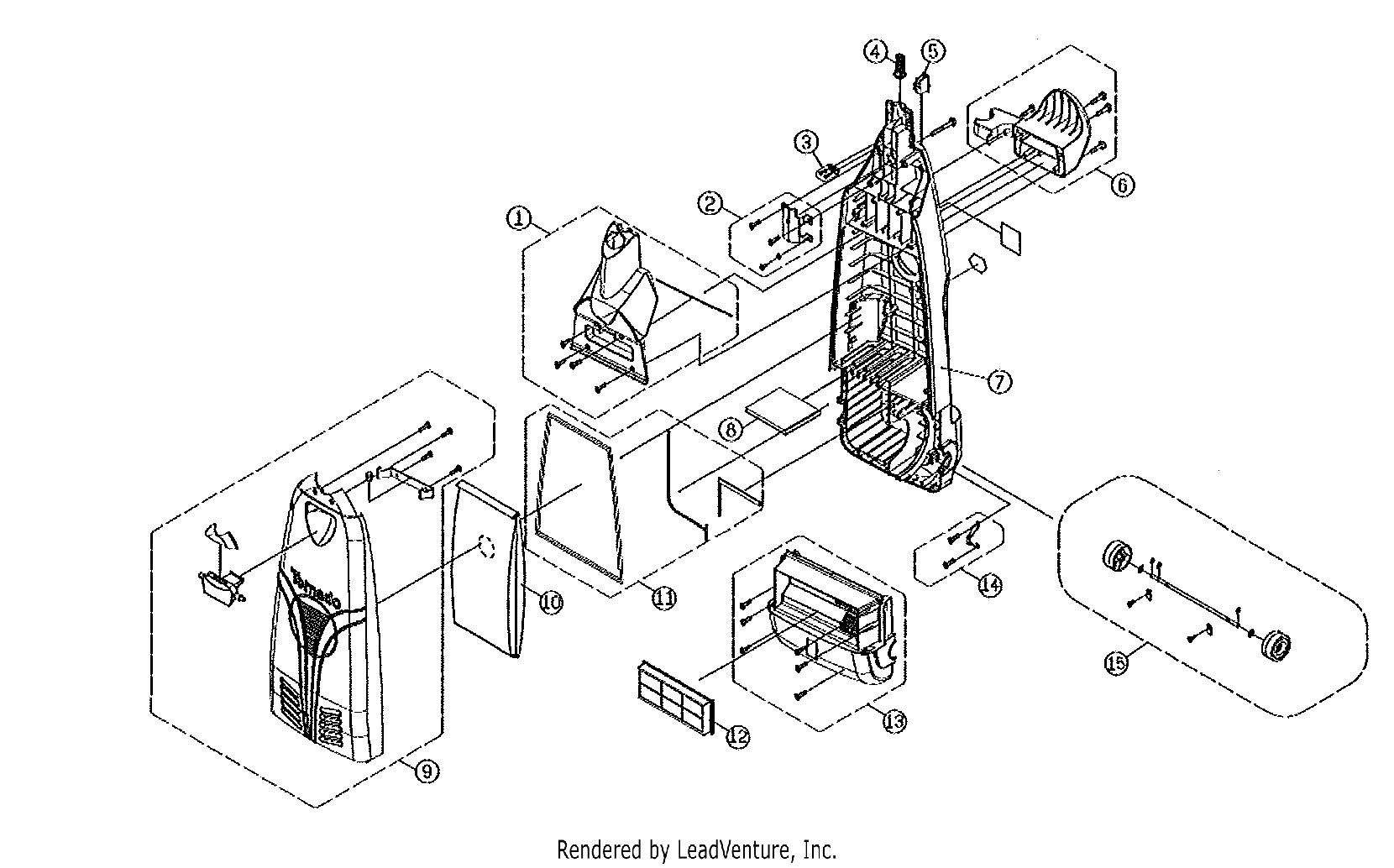 Tornado CK 14/1 Pro Bag Housing, Motor & Switches Diagram
