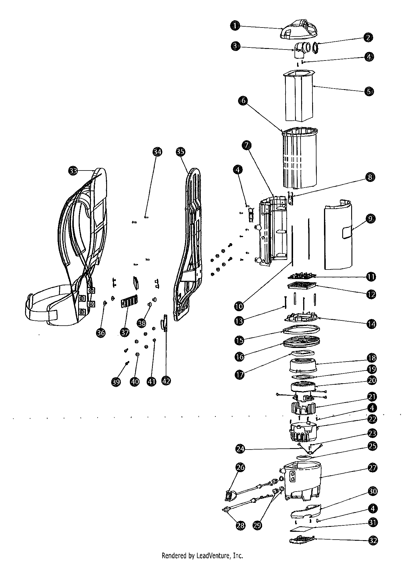 Tornado Pac-Vac Aircomfort 93012 Main Assembly Parts diagram