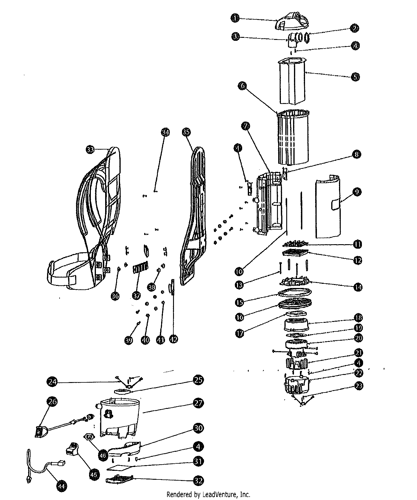 Tornado Pac-Vac Aircomfort 93012B Main Assembly Parts diagram