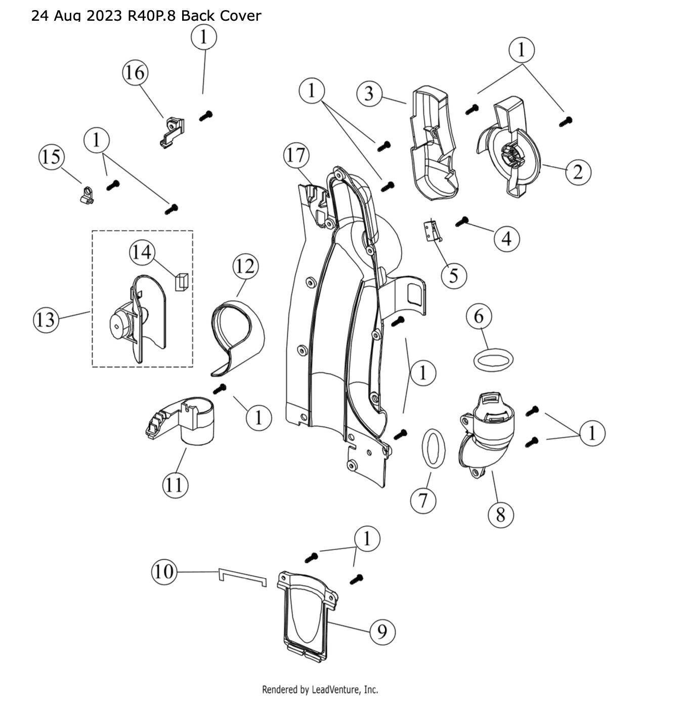 Riccar R40P – Back Cover Parts Diagram