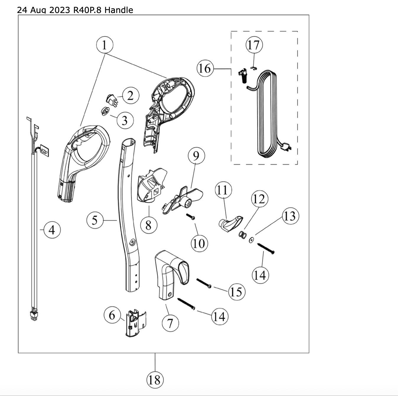 Riccar R40P – Handle Parts Diagram