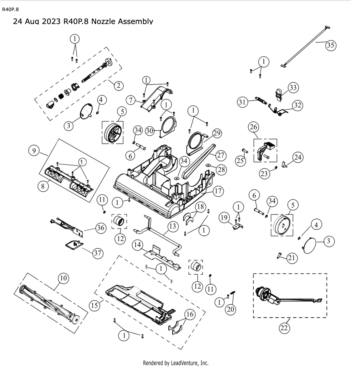 Riccar R40P – Nozzle Assembly Parts Diagram