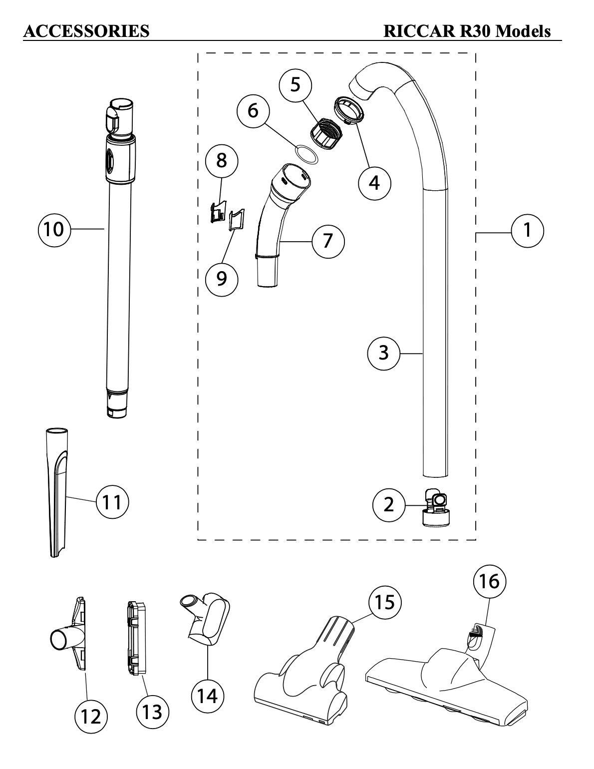 Riccar R30 – Accessories and Hose Parts Diagram