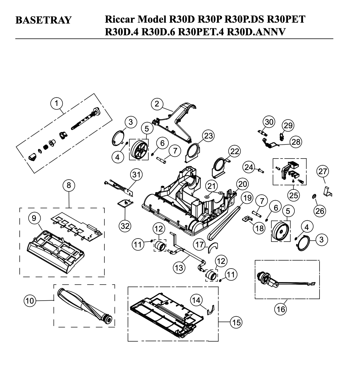 Riccar R30 – Base Tray Parts Diagram