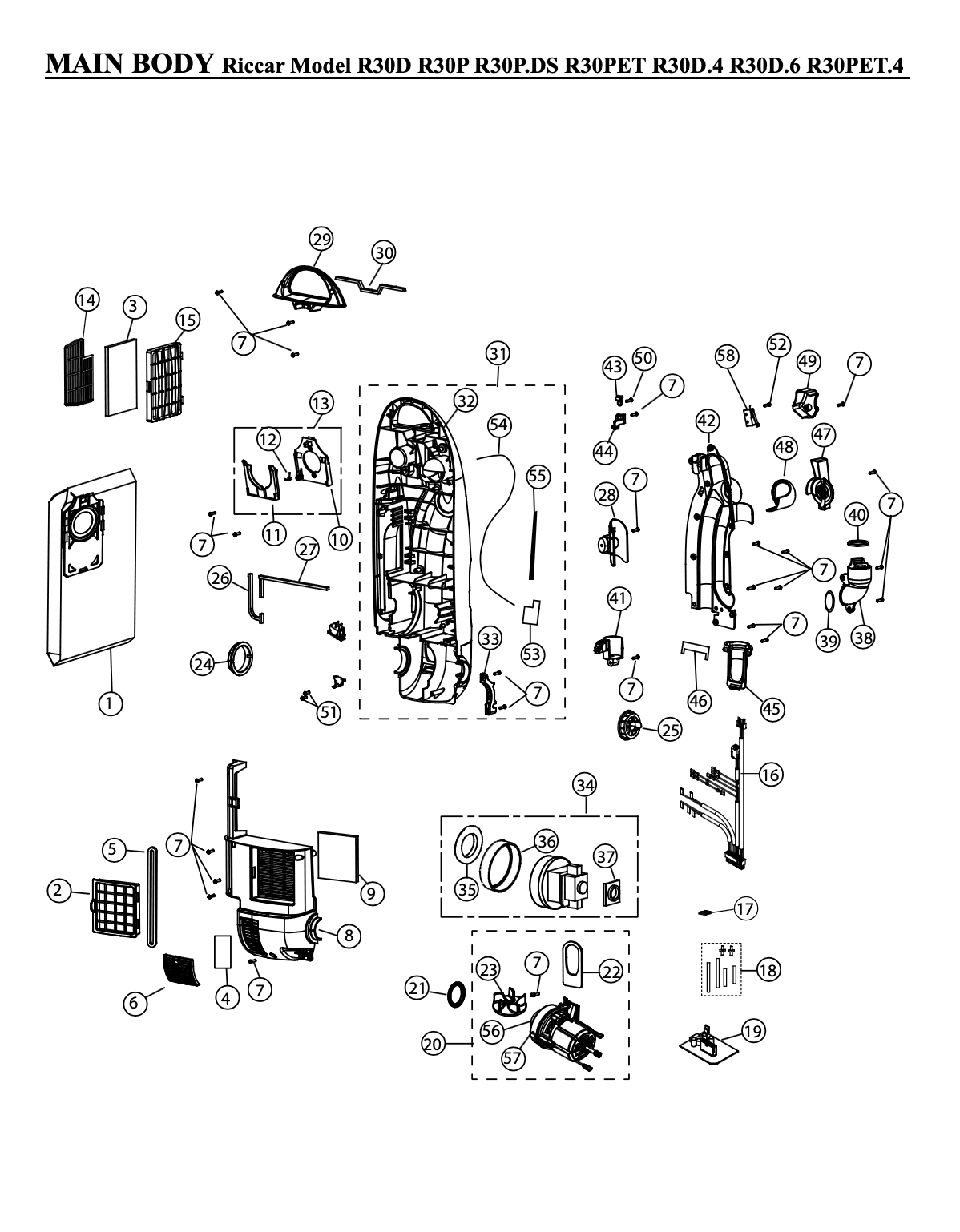 Riccar R30 – Main Body Parts Diagram
