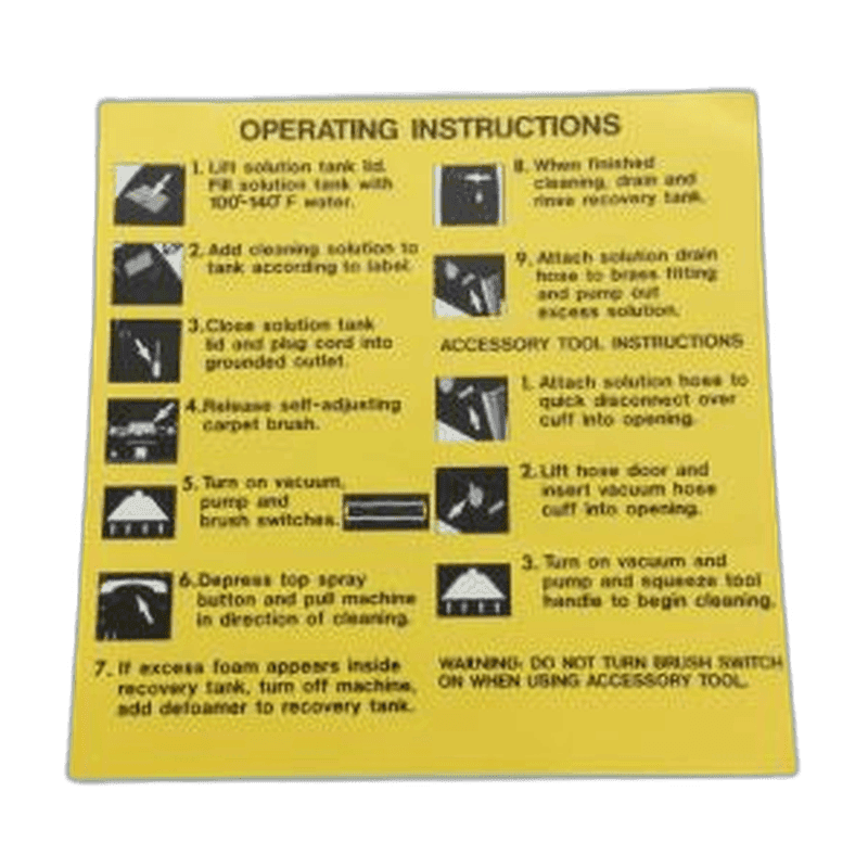 Tornado Marathon 98170 / Powr-Flite Prowler PFX900S operating instruction label part number X9057