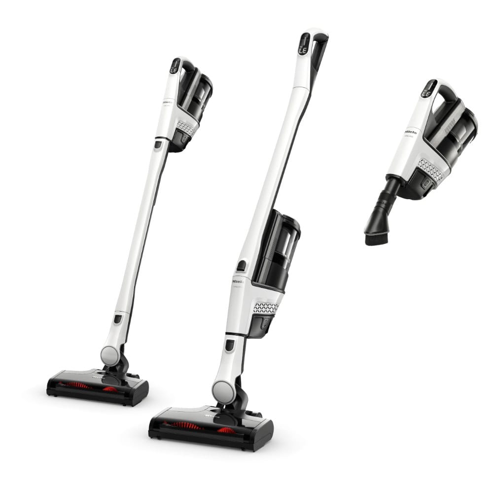 Miele Triflex HX3 3-in-1 modes Miele Triflex HX3 3-in-1 design shown in Comfort, Reach and Compact handheld modes