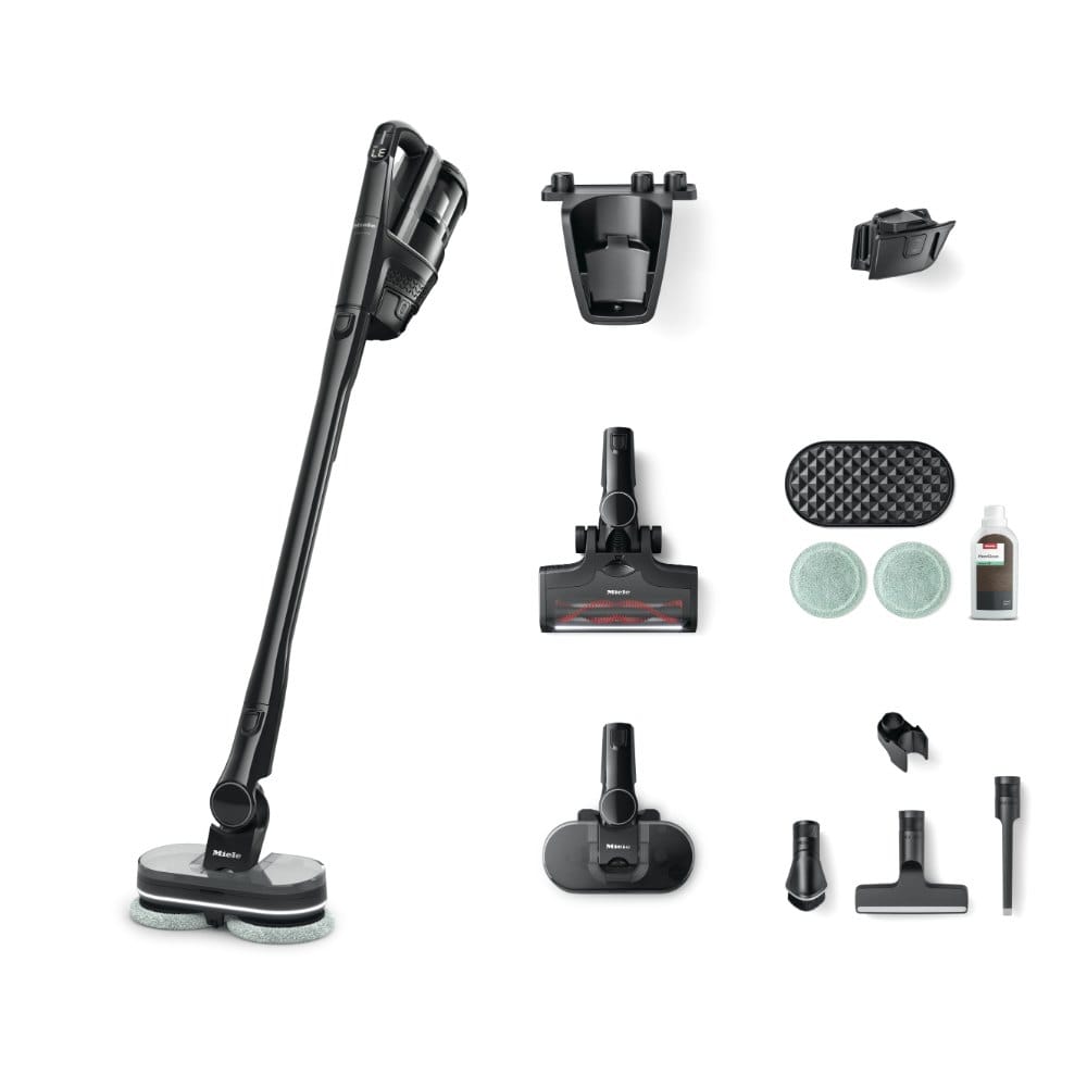 Miele Triflex HX3 Aqua cordless stick vacuum in Obsidian Black with AquaTwister wet mop head, pads and accessories