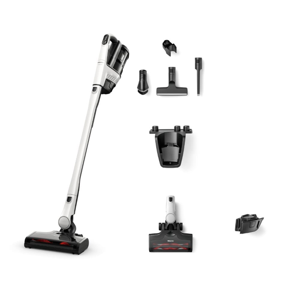 Miele Triflex HX3 cordless stick vacuum in Brilliant White with included accessories
