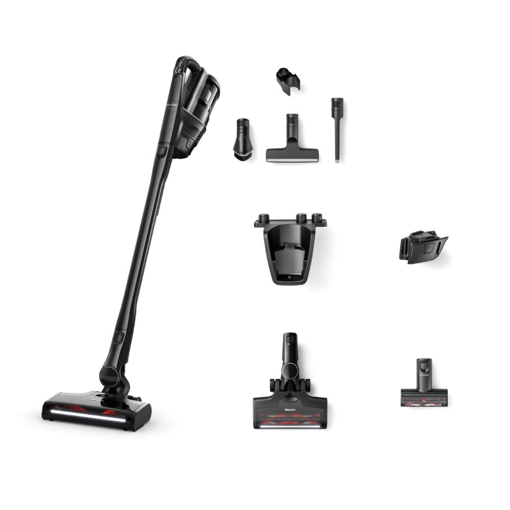 Miele Triflex HX3 Cat and Dog cordless stick vacuum in Obsidian Black with Electro Compact pet brush and accessories
