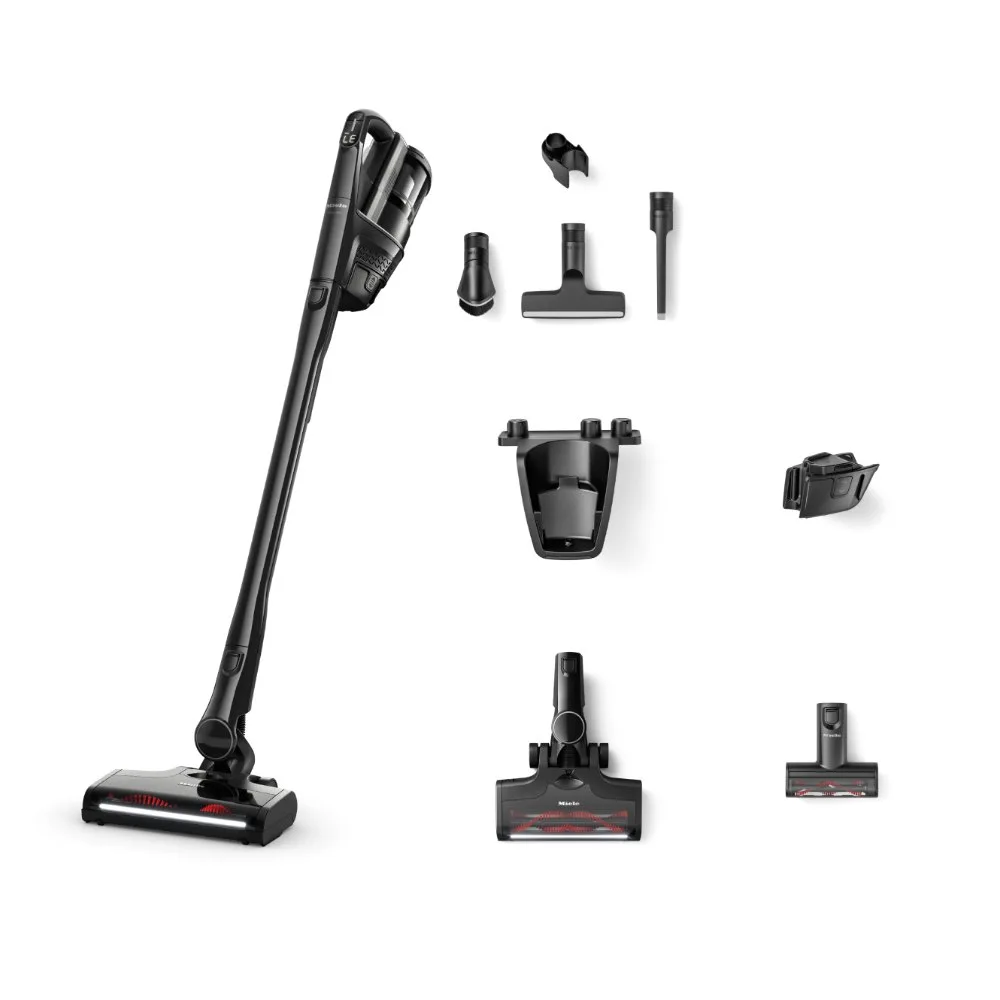 Miele Triflex HX3 Cat and Dog cordless stick vacuum in Obsidian Black with Electro Compact pet brush and accessories
