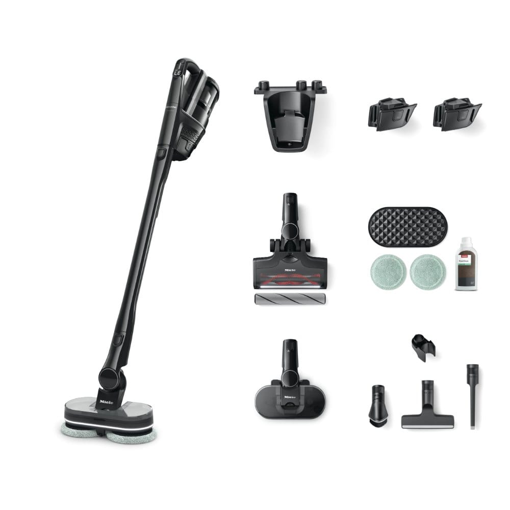 Miele Triflex HX3 Plus Aqua cordless stick vacuum in Obsidian Black with AquaTwister, second battery, Hardfloor Care Tool and accessories