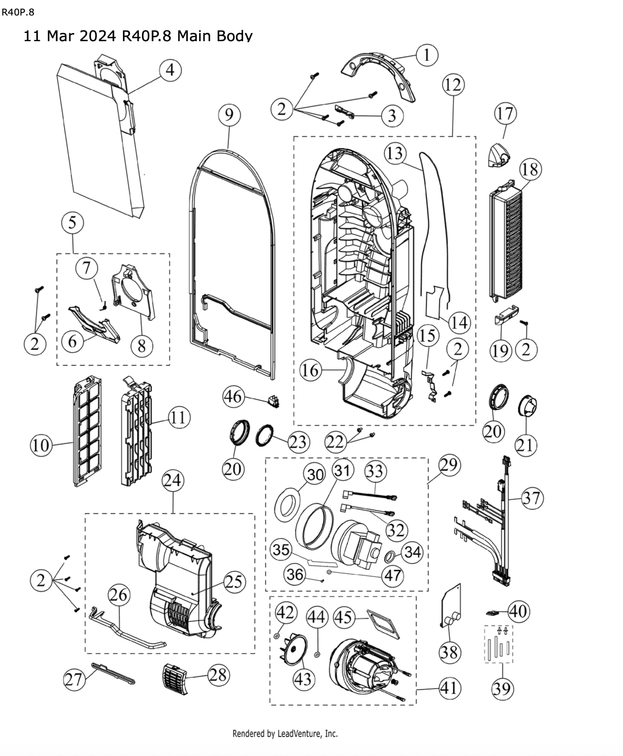 Riccar R40P – Main Body Parts Diagram