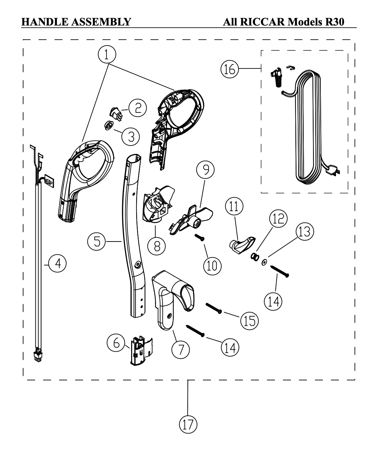 Riccar R30 – Handle Assembly Parts Diagram