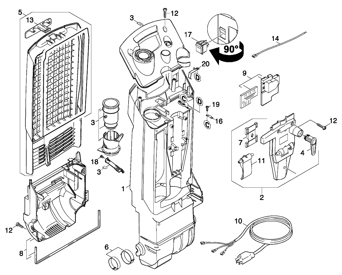 Tornado CV 30 and CV 38 appliance top exploded parts diagram