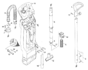 Tornado CV 30 piece parts and vacuum motor diagram