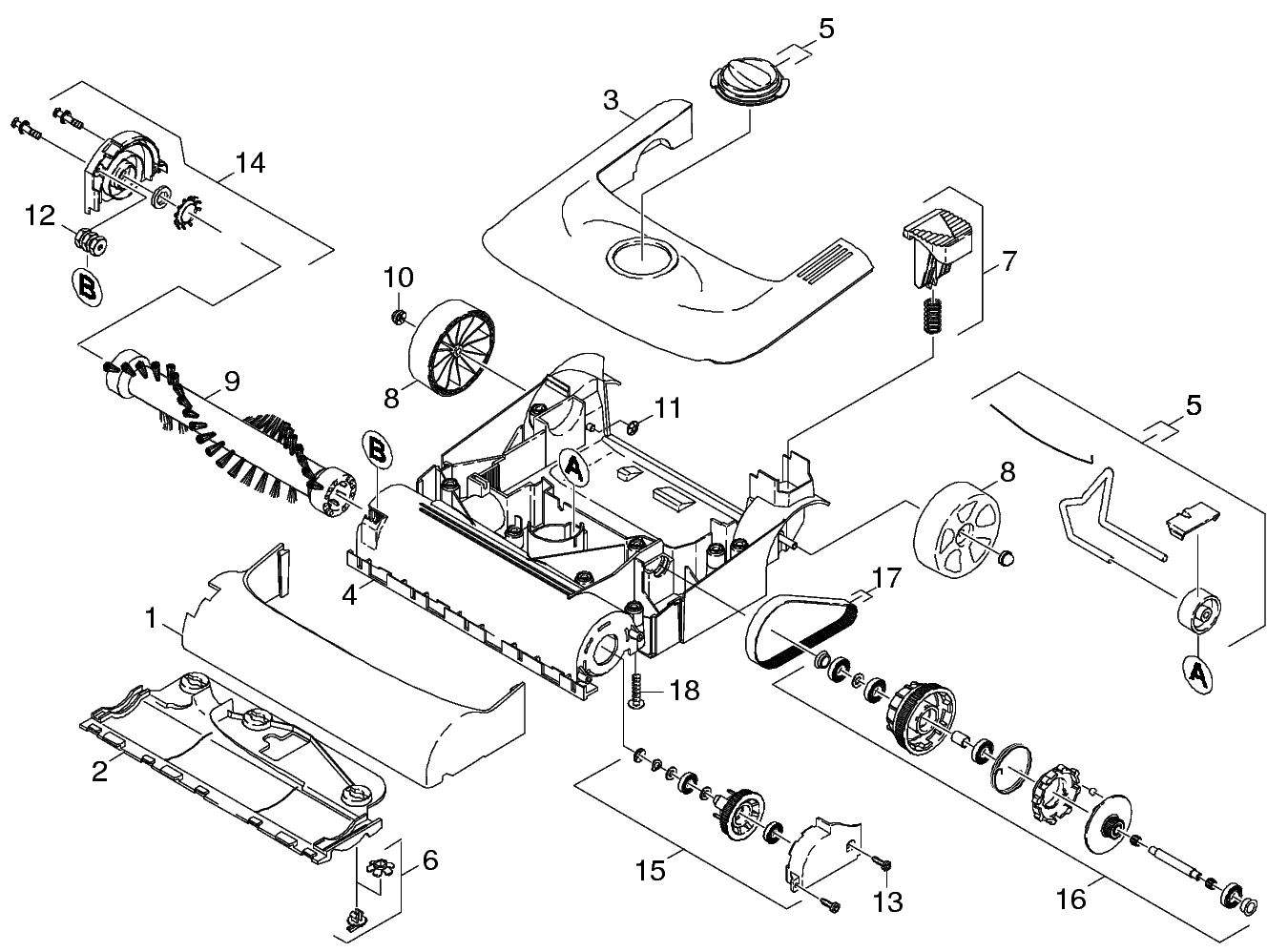Tornado CV 30 (model 91449) brush head exploded parts diagram