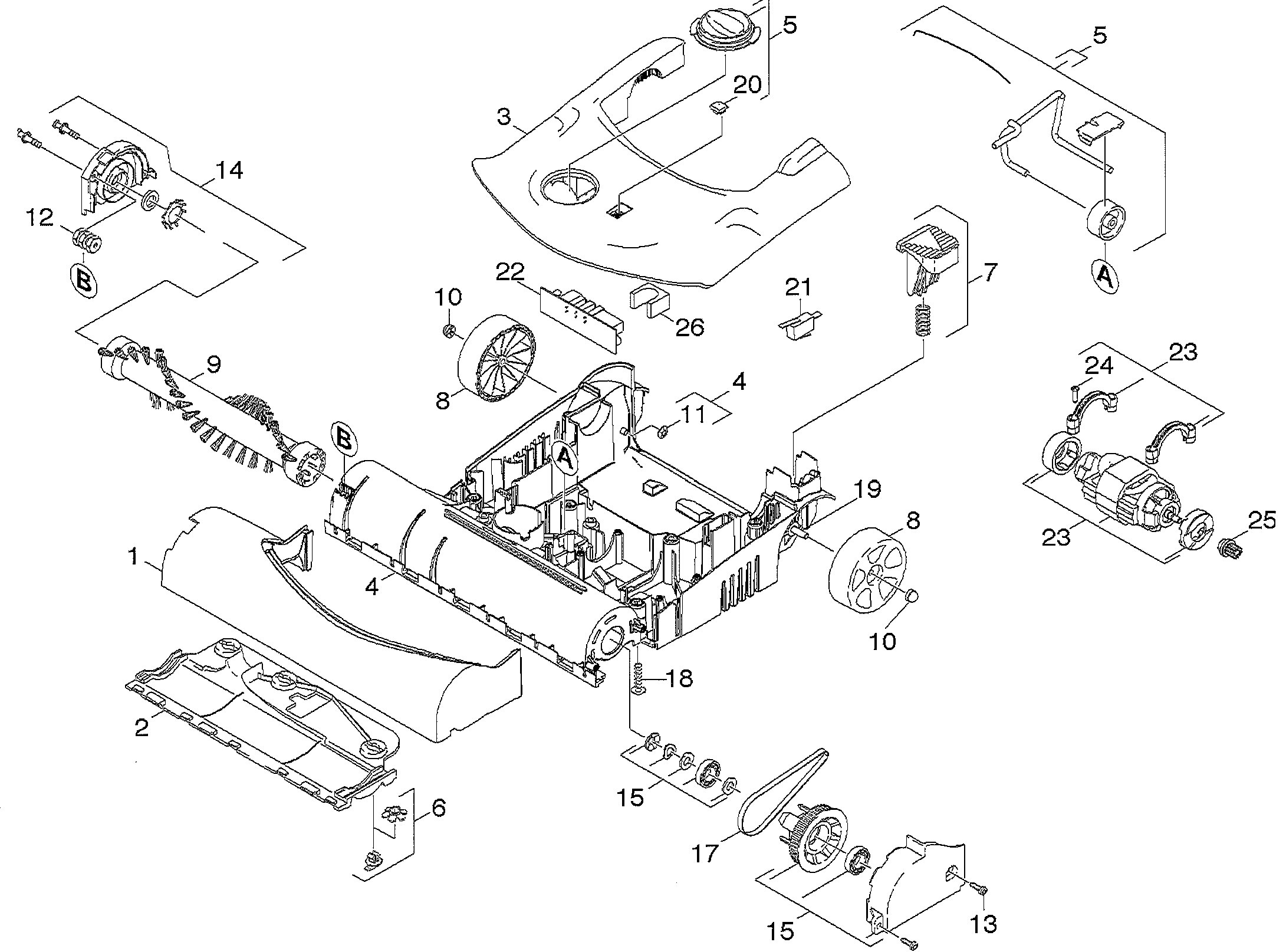 Tornado CV 38/2 (model 91415) brush head exploded parts diagram