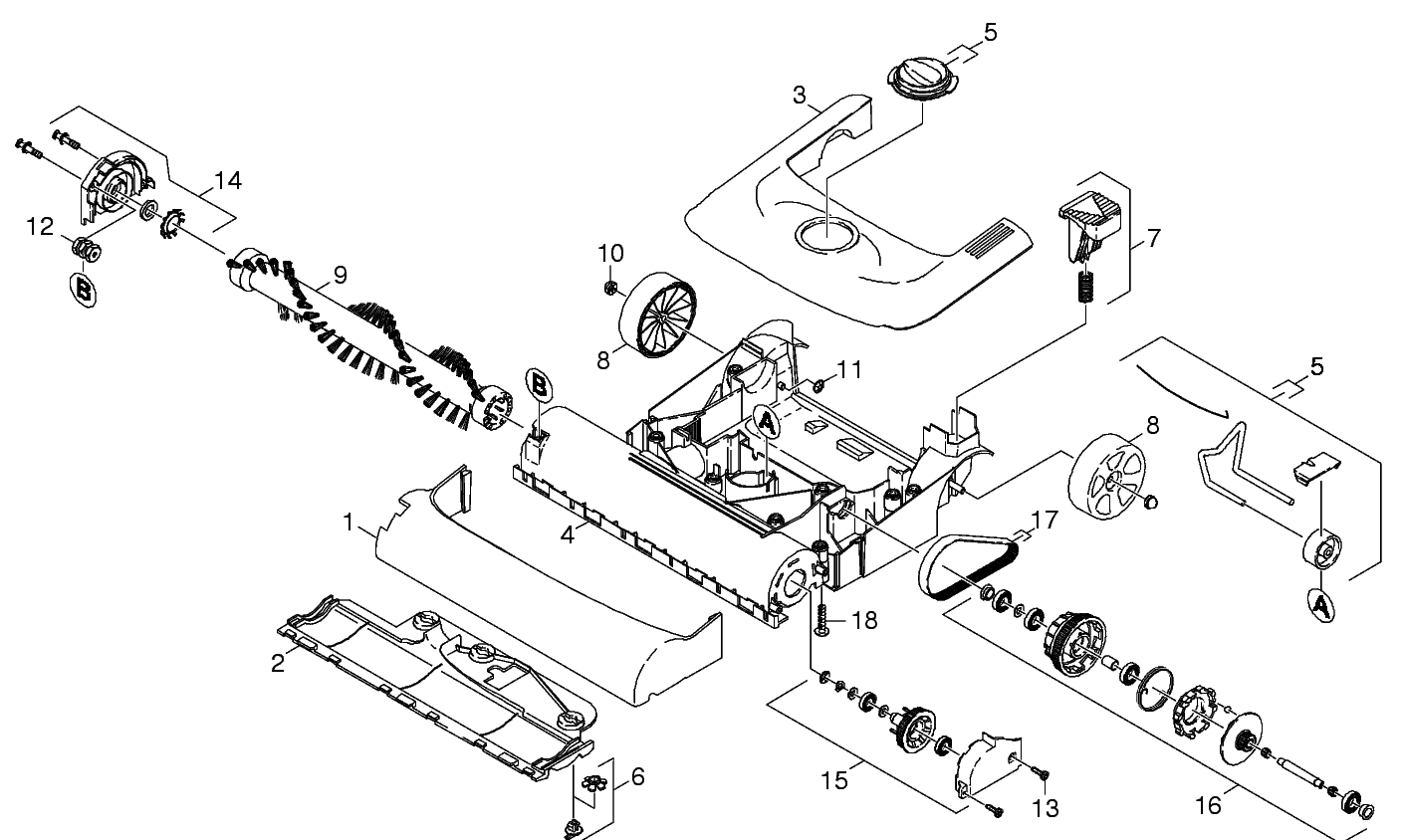 Tornado CV 38 (model 91451) brush head exploded parts diagram