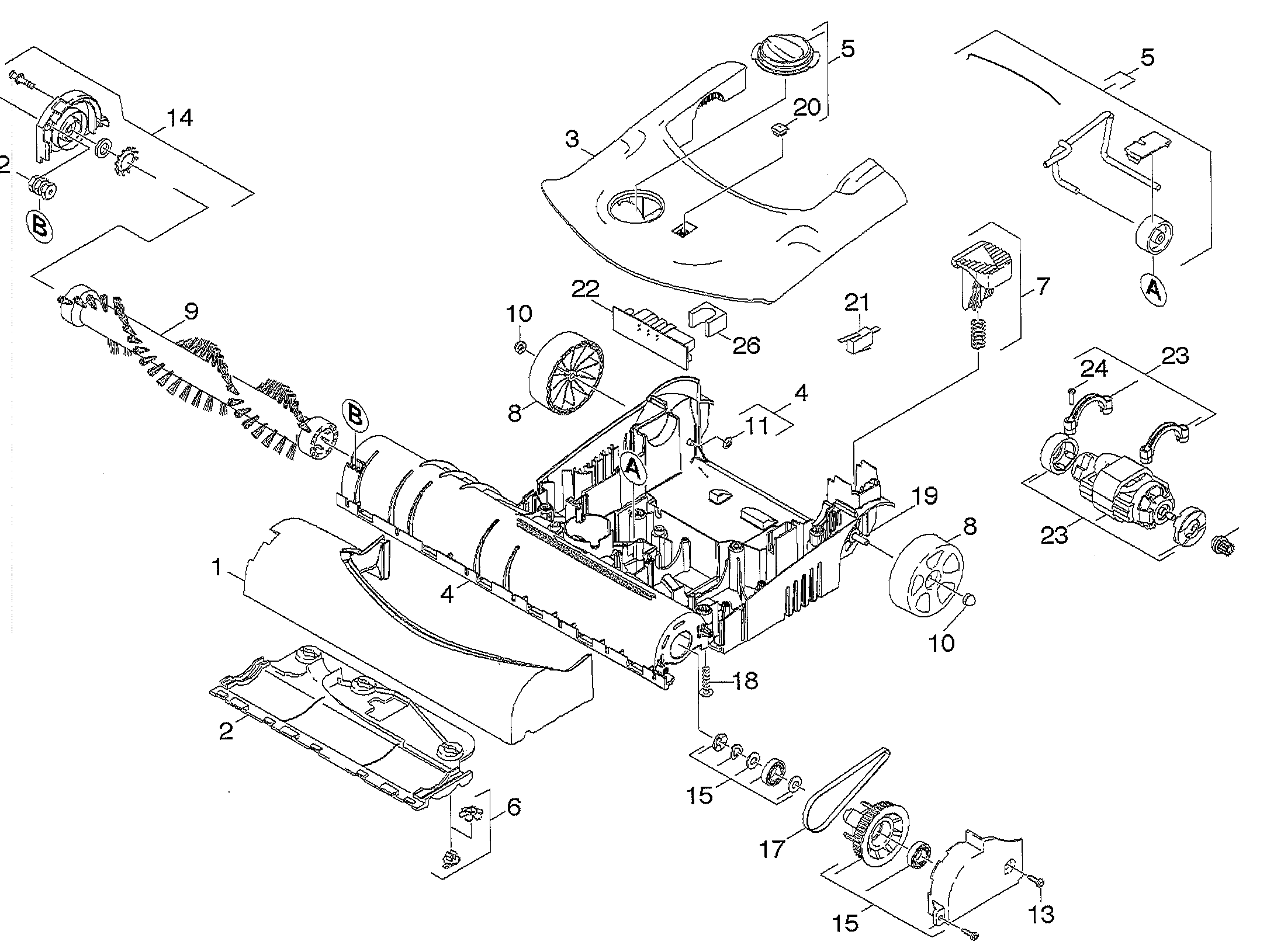 Tornado CV 48/2 (model 91419) brush head exploded parts diagram