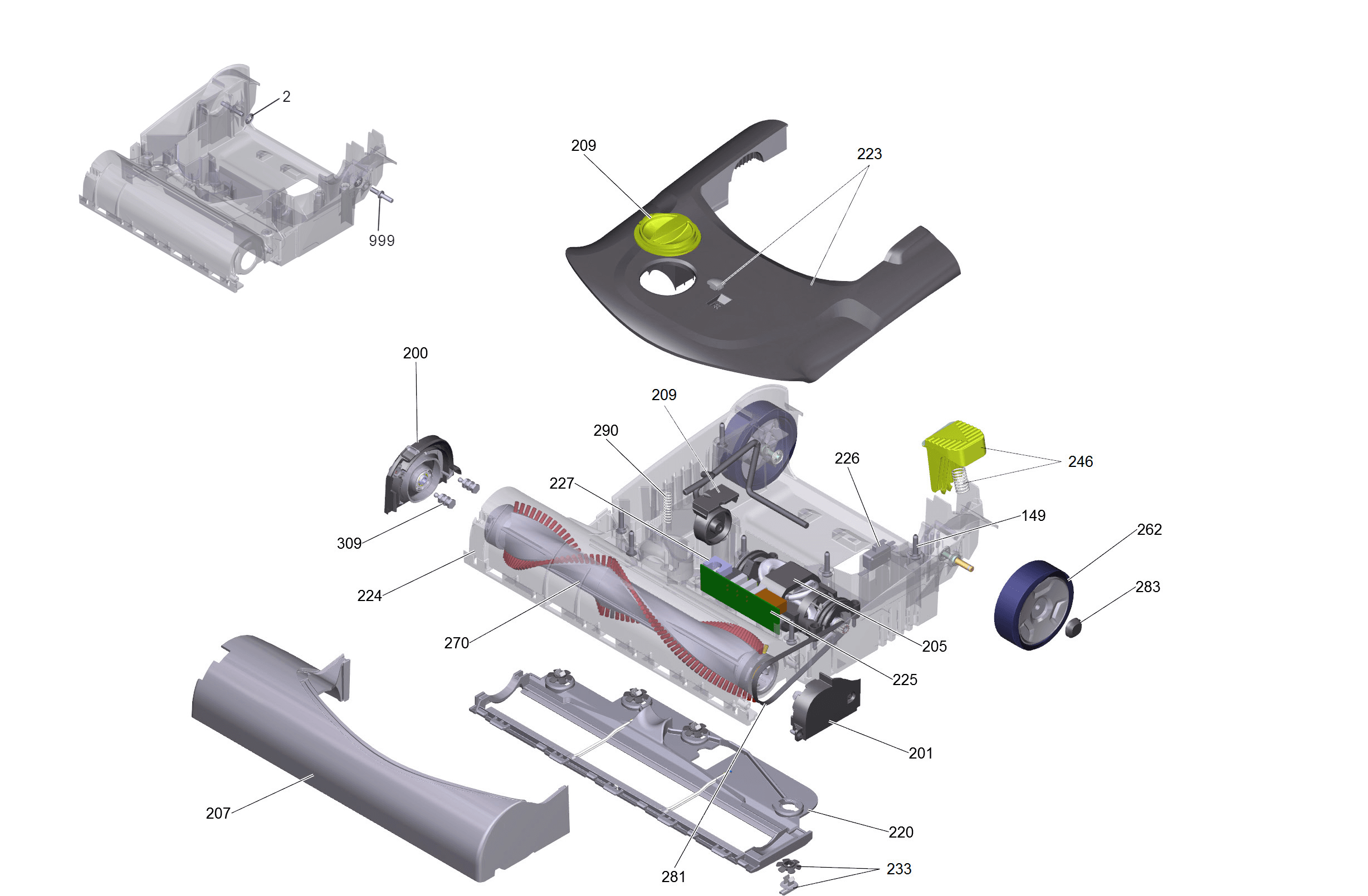 Tornado CVD 38/2 15-inch brush head exploded parts diagram with numbered callouts