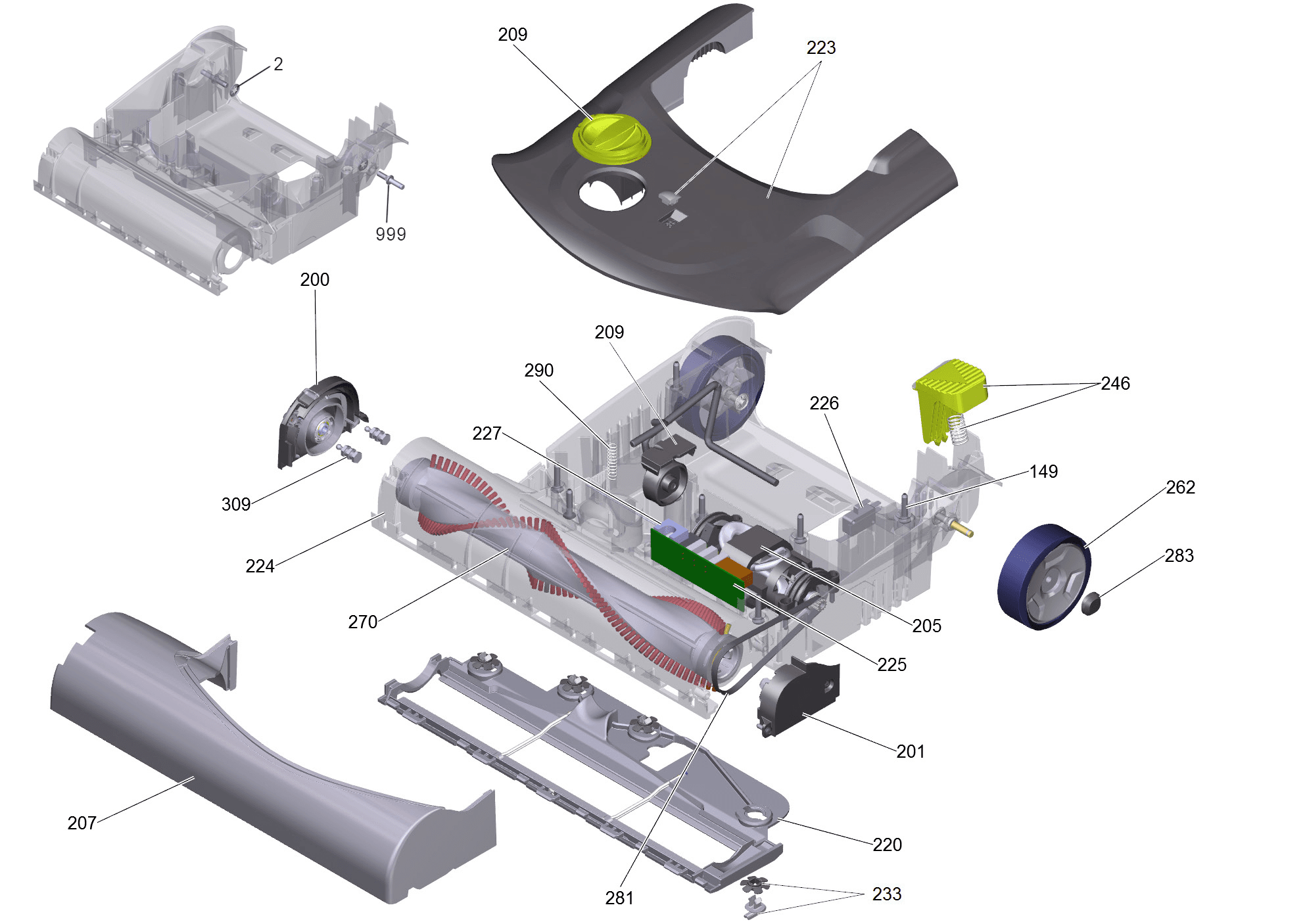 Tornado CVD 48/2 19-inch brush head exploded parts diagram with numbered callouts