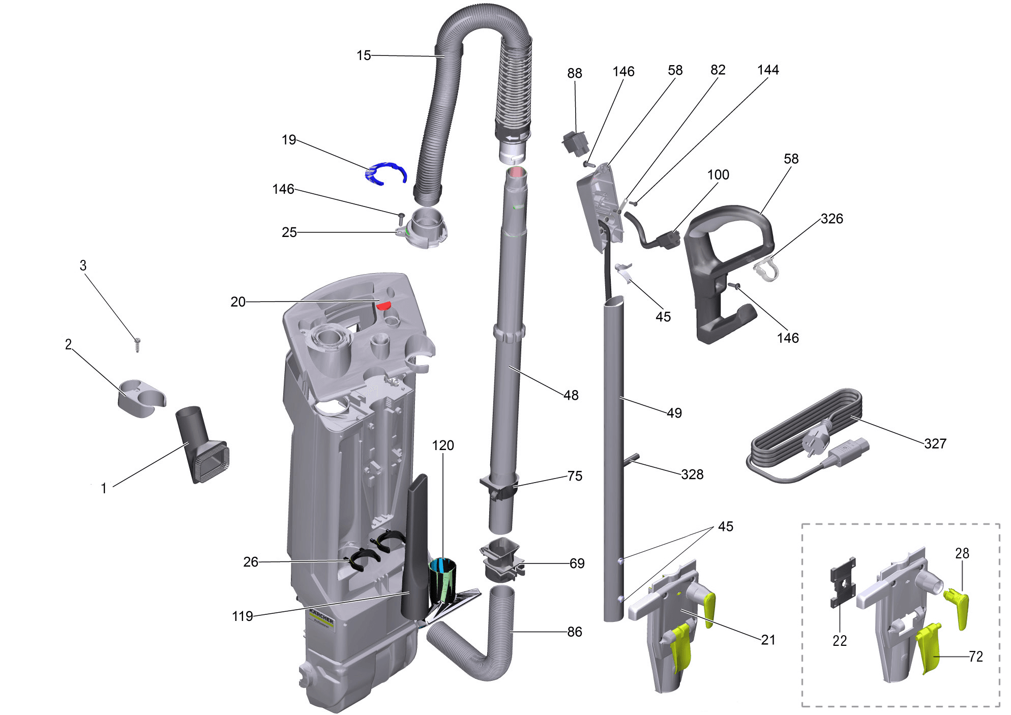 Tornado CVD 38/2 and CVD 48/2 back part exploded parts diagram with numbered callouts