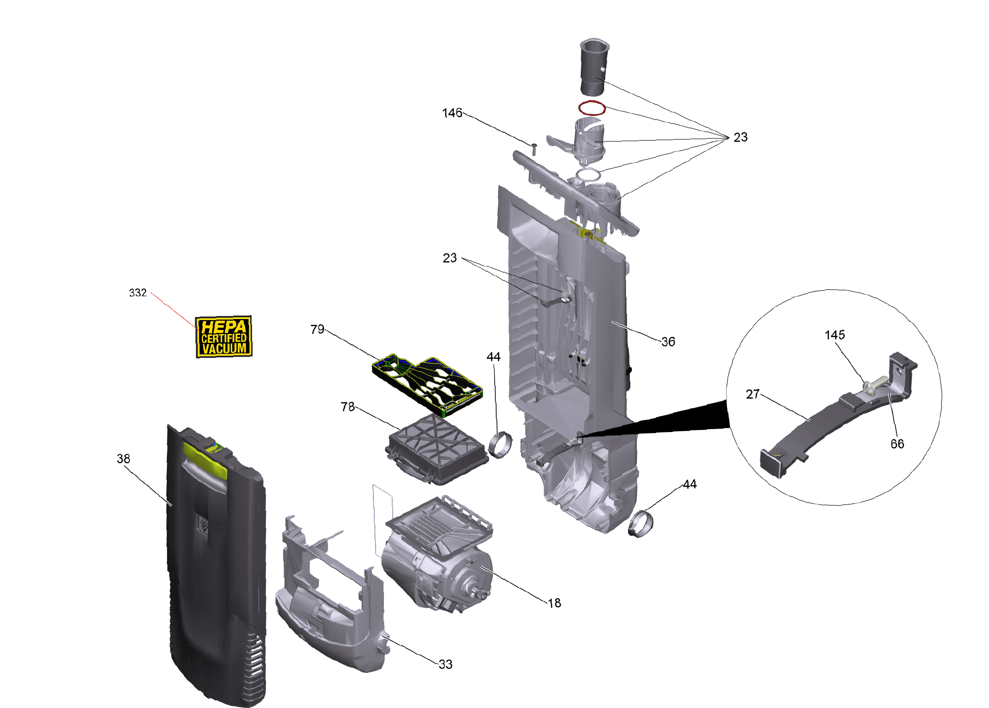 Tornado CVD 38/2 and CVD 48/2 front part exploded parts diagram with numbered callouts