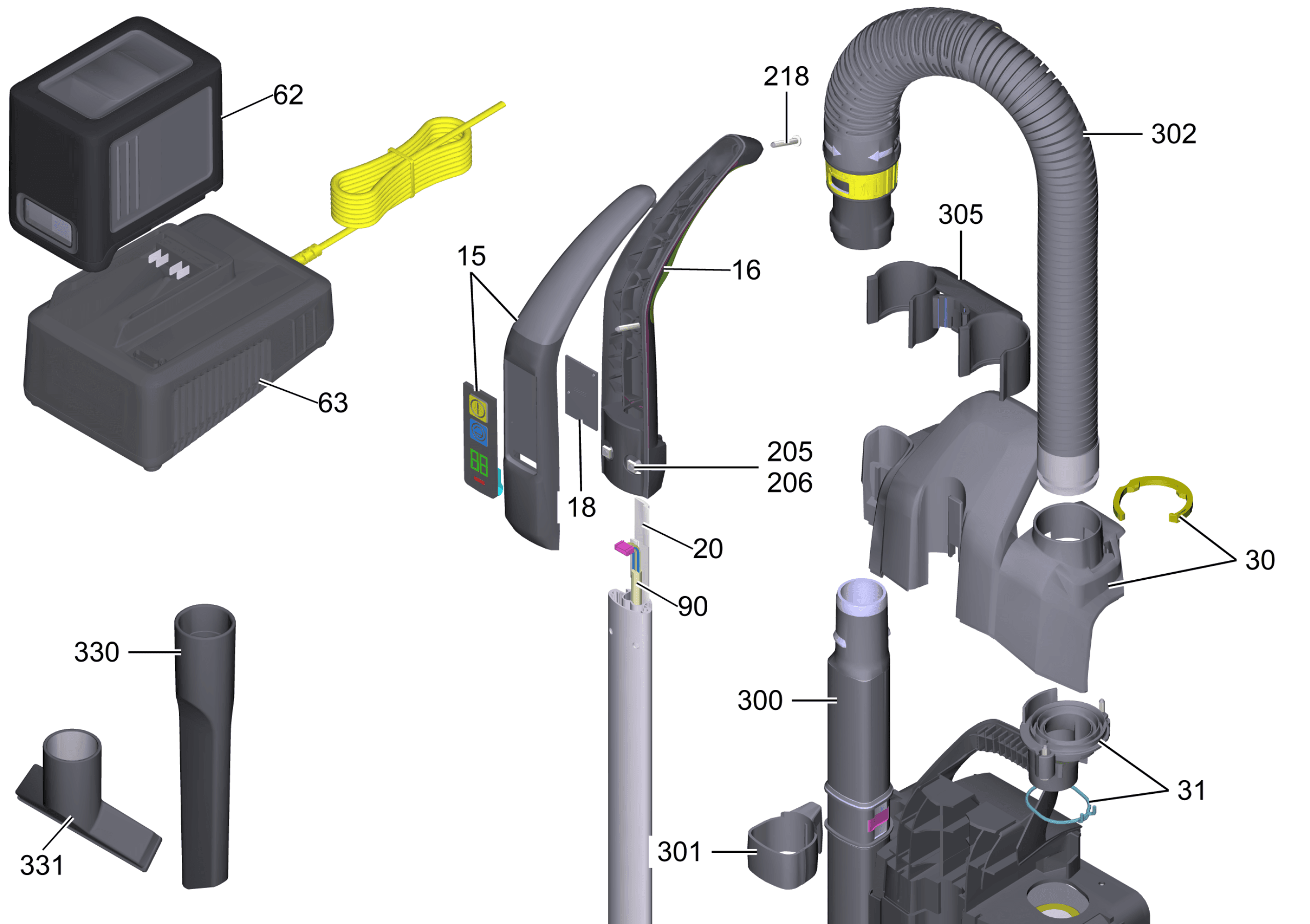Tornado Strike TV190-W10-U top handle assembly parts diagram