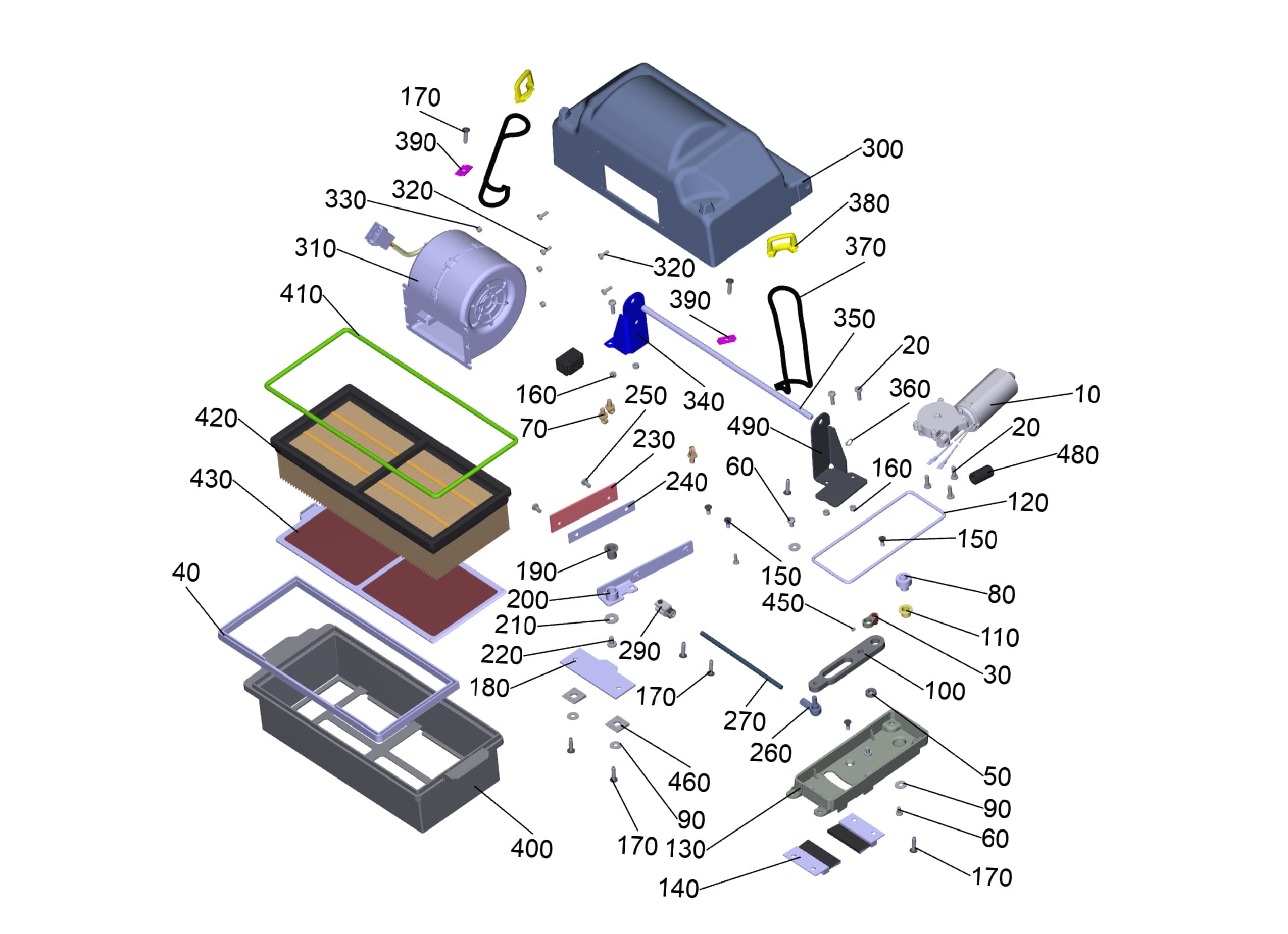 Tornado Tempest Filter, Blower and Shaker parts diagram
