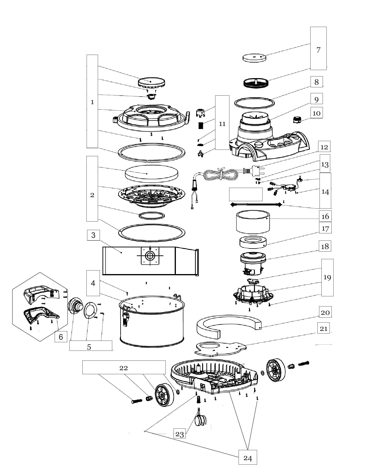 Tornado TV 2 SS 93282 main assembly parts diagram with numbered callouts