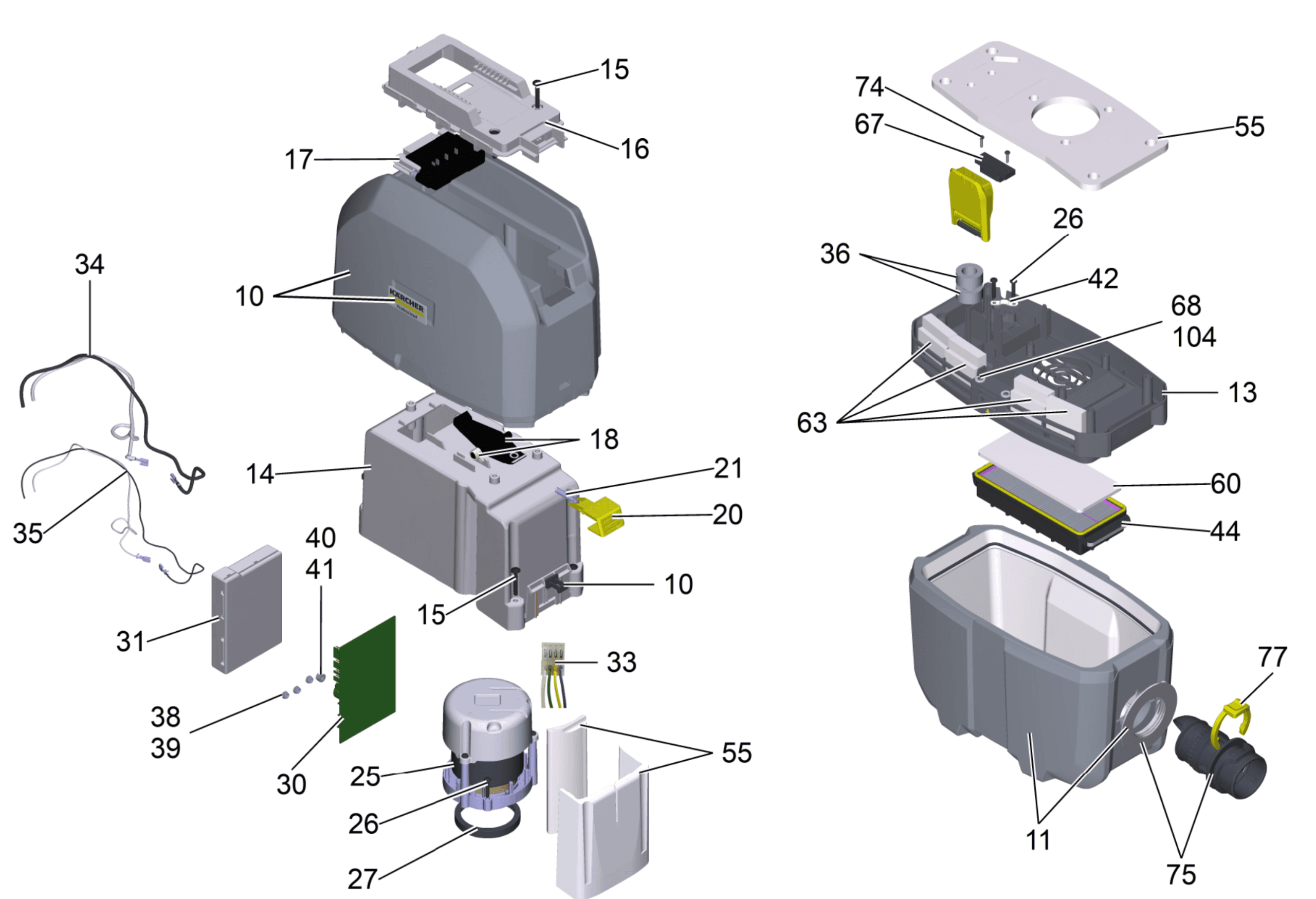 Tornado Zephyr TV570-Q03-U main unit exploded parts diagram with numbered callouts