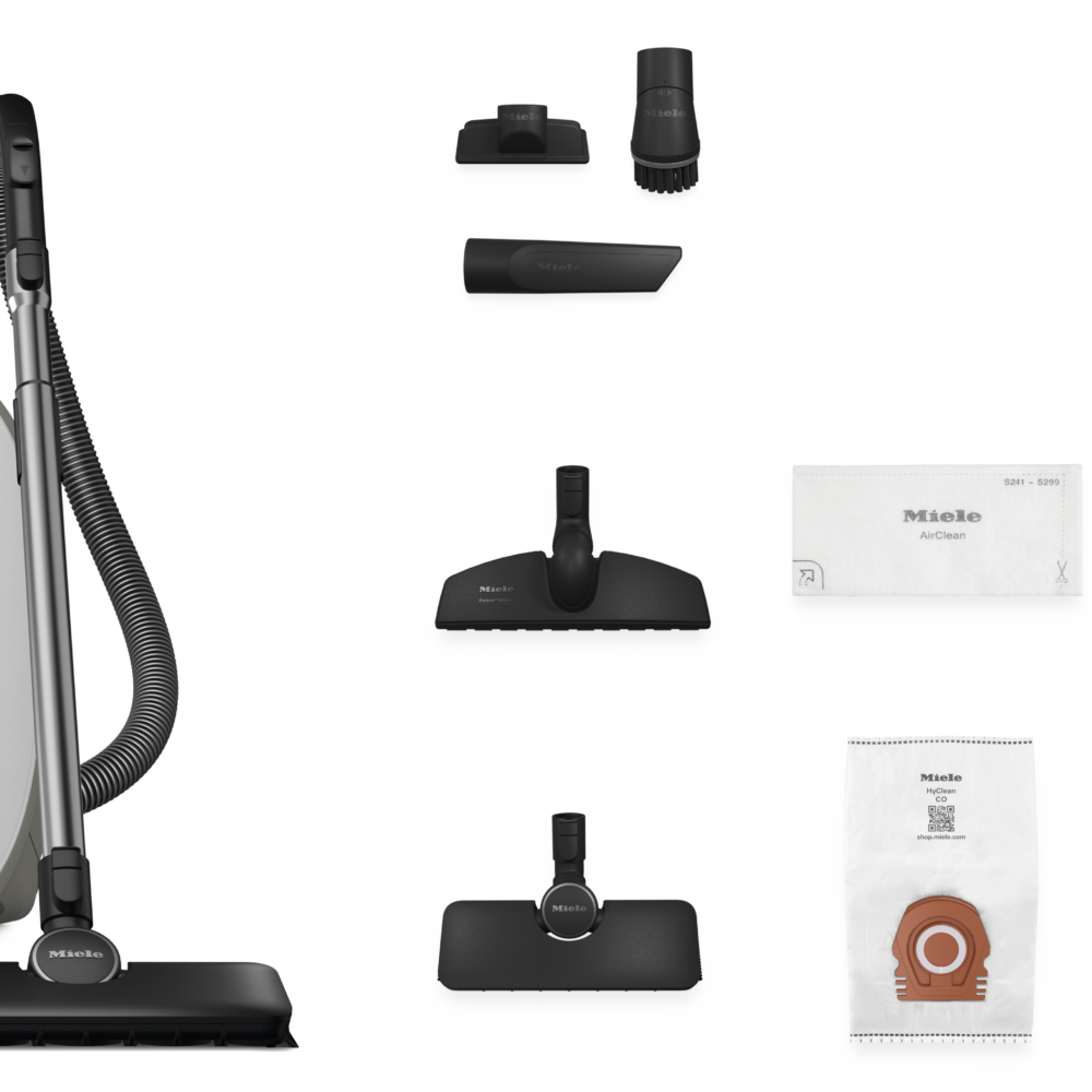 Miele Guard M1 AllFloor with included AllFloor floorbrush, Parquet Twister SBB 300-3, upholstery nozzle, crevice nozzle, dust brush, AirClean filter and CO bag