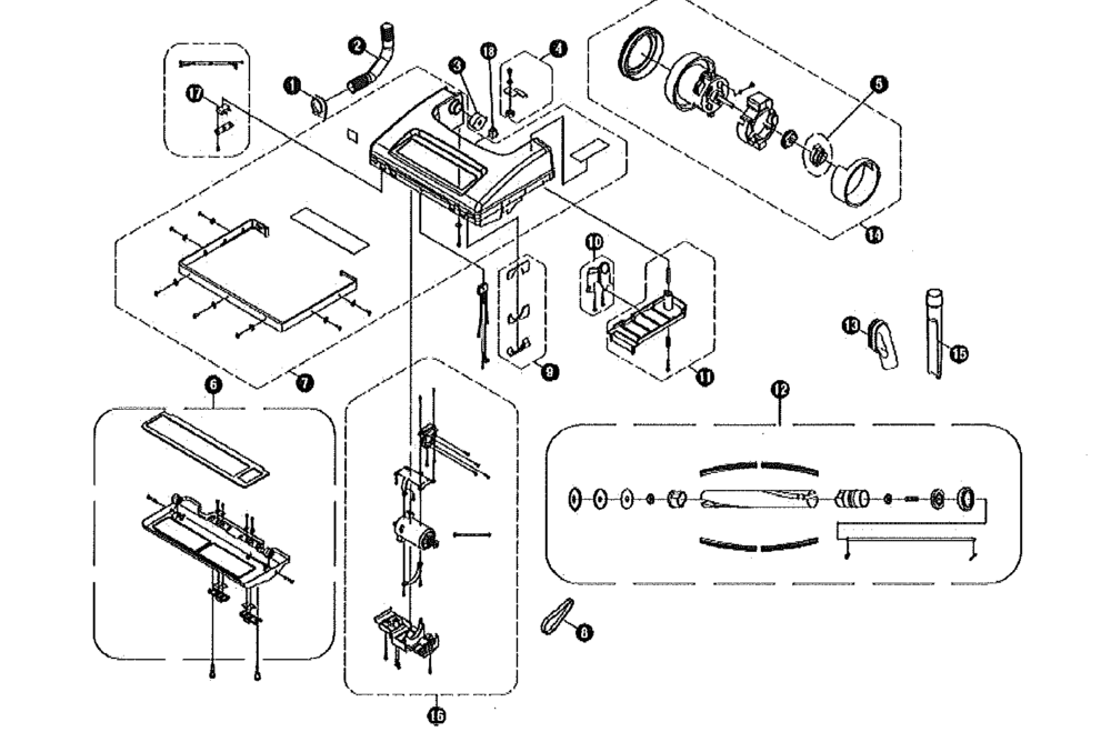 Tornado CK 14/2 Pro brush base exploded parts diagram, model 98152