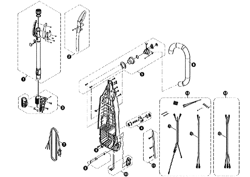 Tornado CK 14/2 Pro handle and on-board wand exploded parts diagram, model 98152